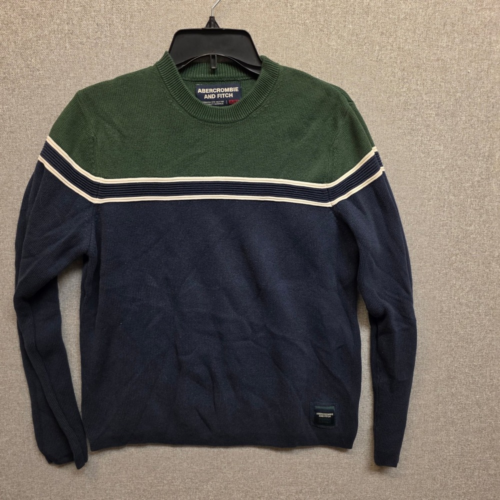 Vintage 80s 90s Abercrombie & Fitch Mens S Green Navy Colorblock Sweater